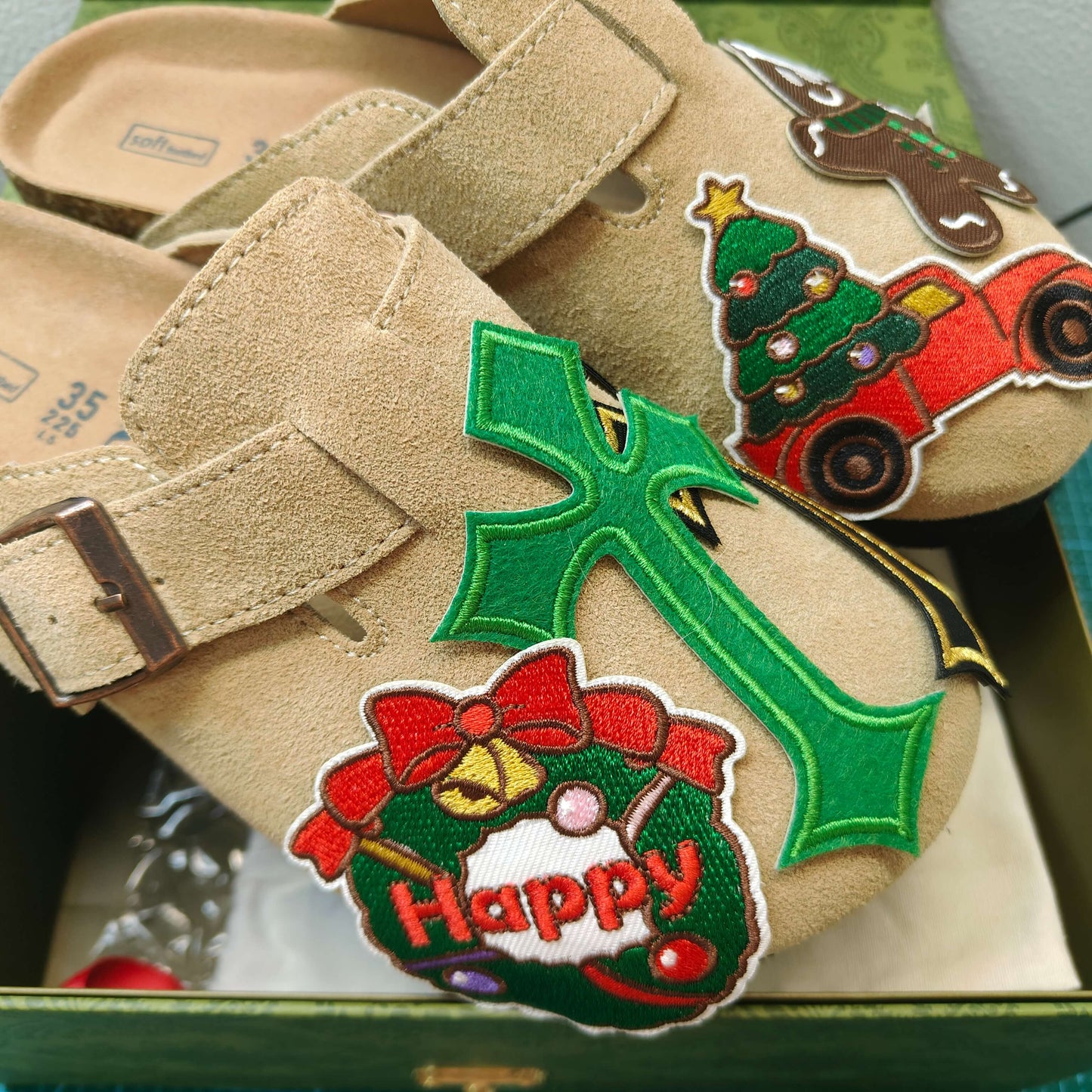 Khaki Xmas Design Clogs